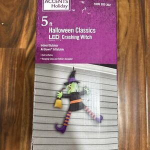 Home Accents Halloween LED Airblown Crashing Witch 5 ft Tall